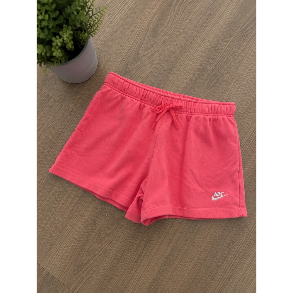 Nike Sportswear Women Fleece Shorts Coral Pink Elastic Waist Drawstring Large